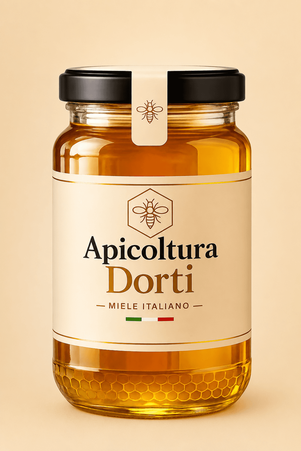 Miele di Acacia Apicoltura Dorti in vasetto con etichetta illustrata