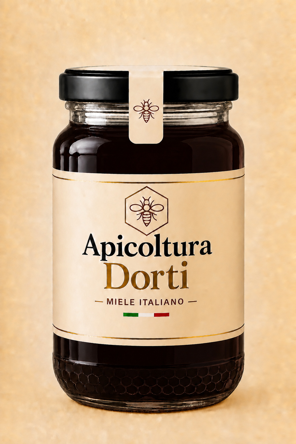 Miele di Melata in vasetto con etichetta Apicoltura Dorti